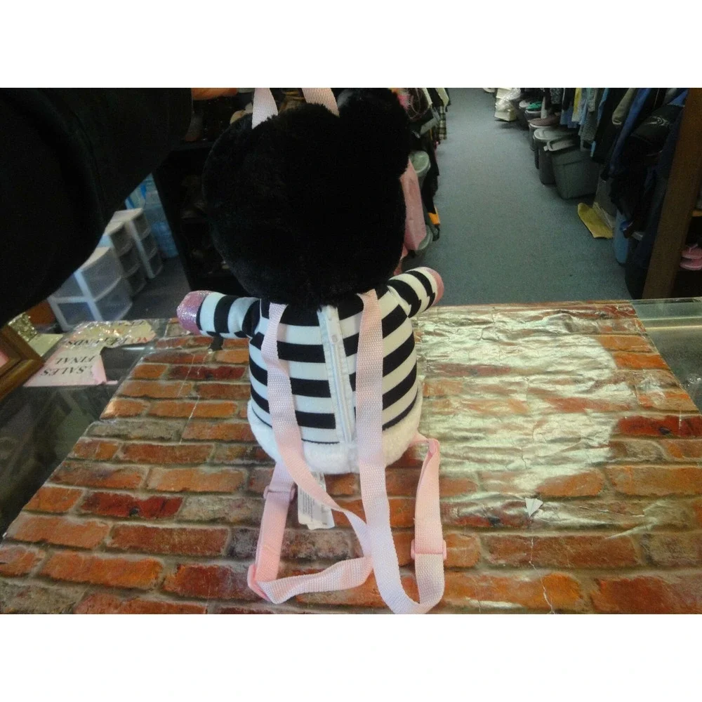 Plush doll Backpack black white pink dog puppy Fun stuffed toy with‎ pocket NWT